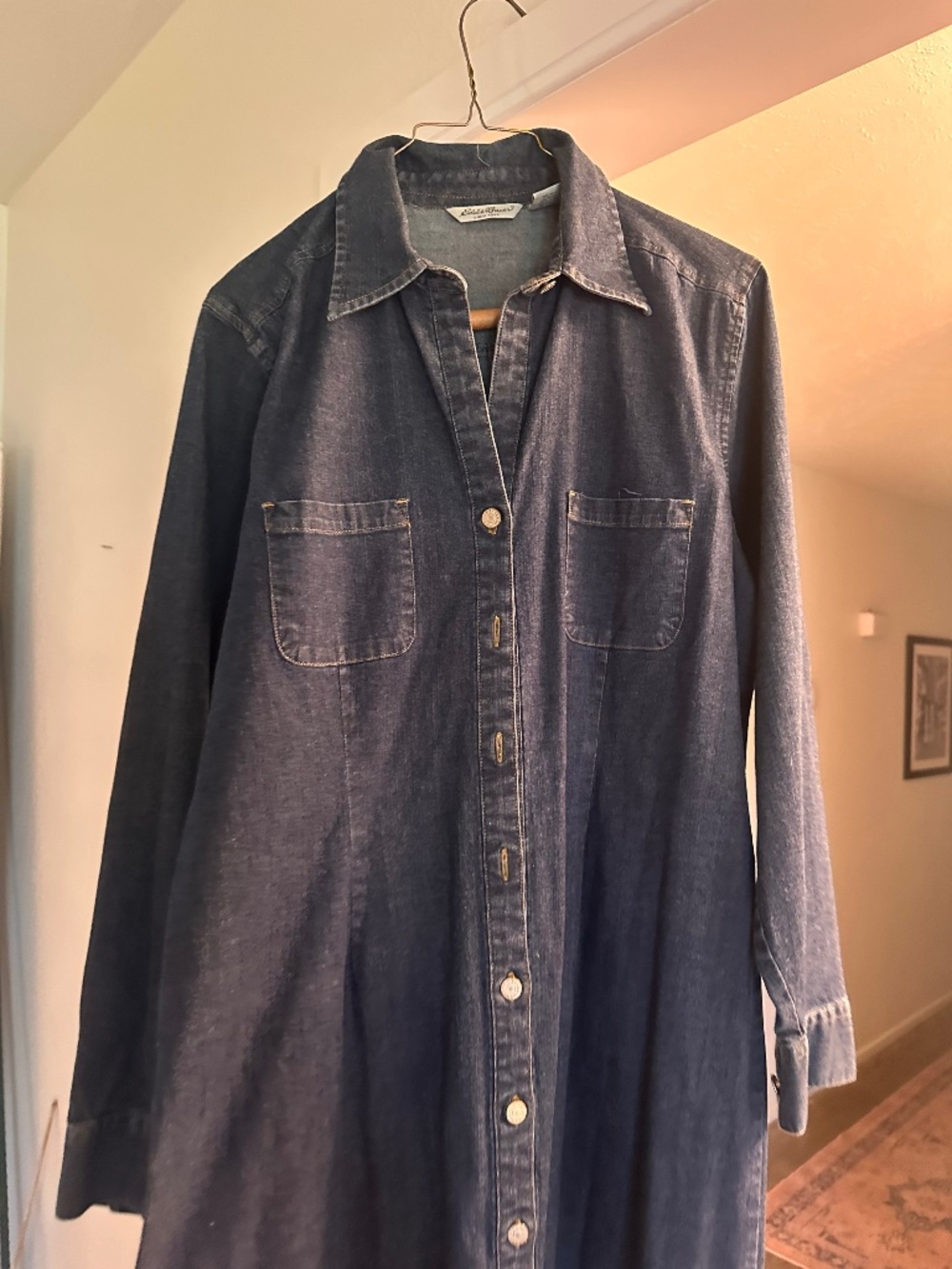 Vintage 80’s Eddie Bauer Button Front Denim Shirt Dress - size L
